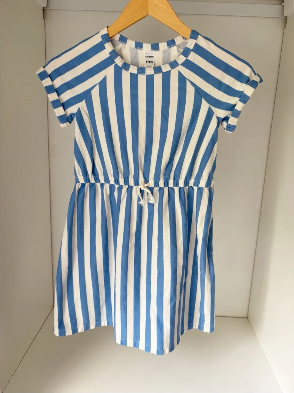 Carter's Blue and White Striped Cotton Drawstring Dress